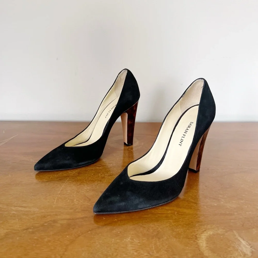 Sarah Flint • Perfect Jay Pump 100 in Black Suede leather heels pointed toe - Picture 2 of 14